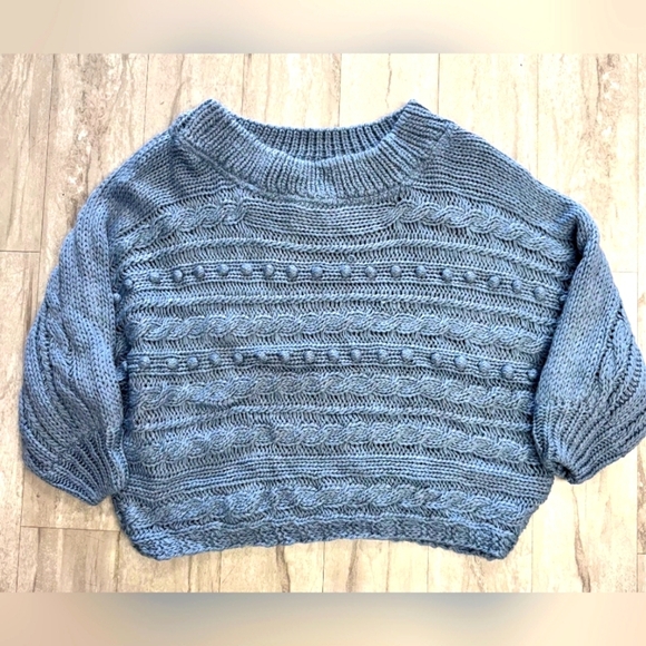 Hoping For Love Off Shoulder Sweater - Blue, NWT AMAZING - Picture 4 of 7